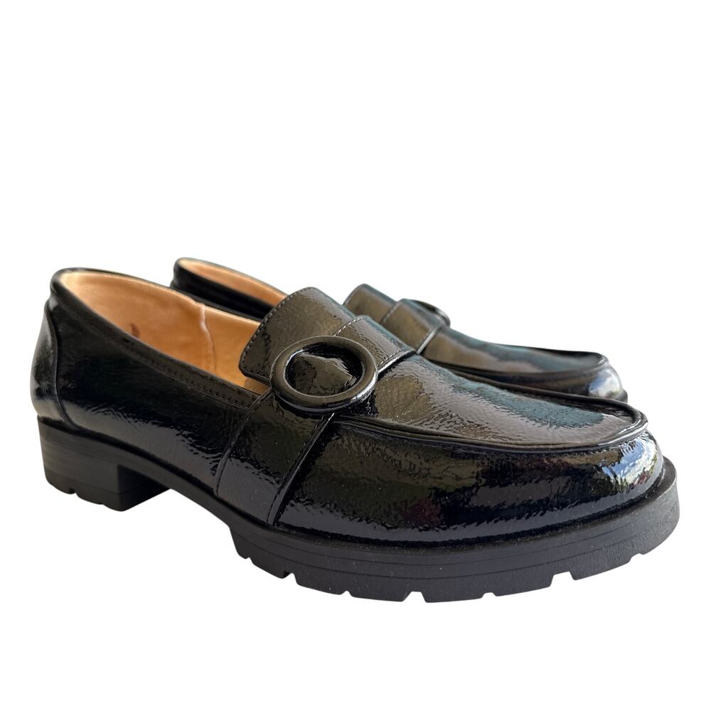 LifeStride Lolly‎ Loafer Womens 9.5 M Crinkle Patent Black Faux Leather Slip On